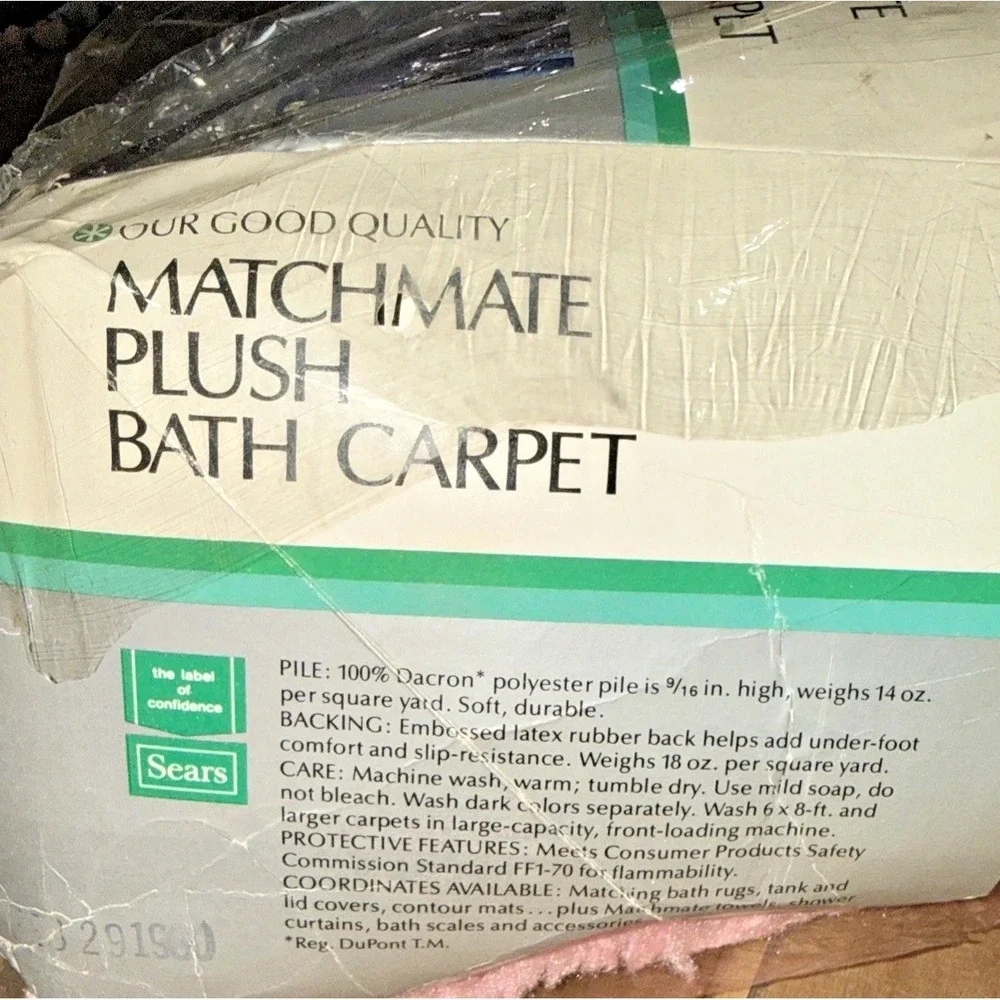 NOS Vintage PINK Sears Matchmate Plush Bath Carpet Pink 5x6 Bathroom Rug 1980